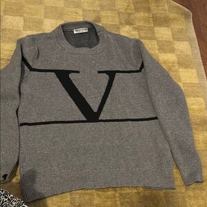 Valentino Gray and Black Crewneck Sweater with Bold Design